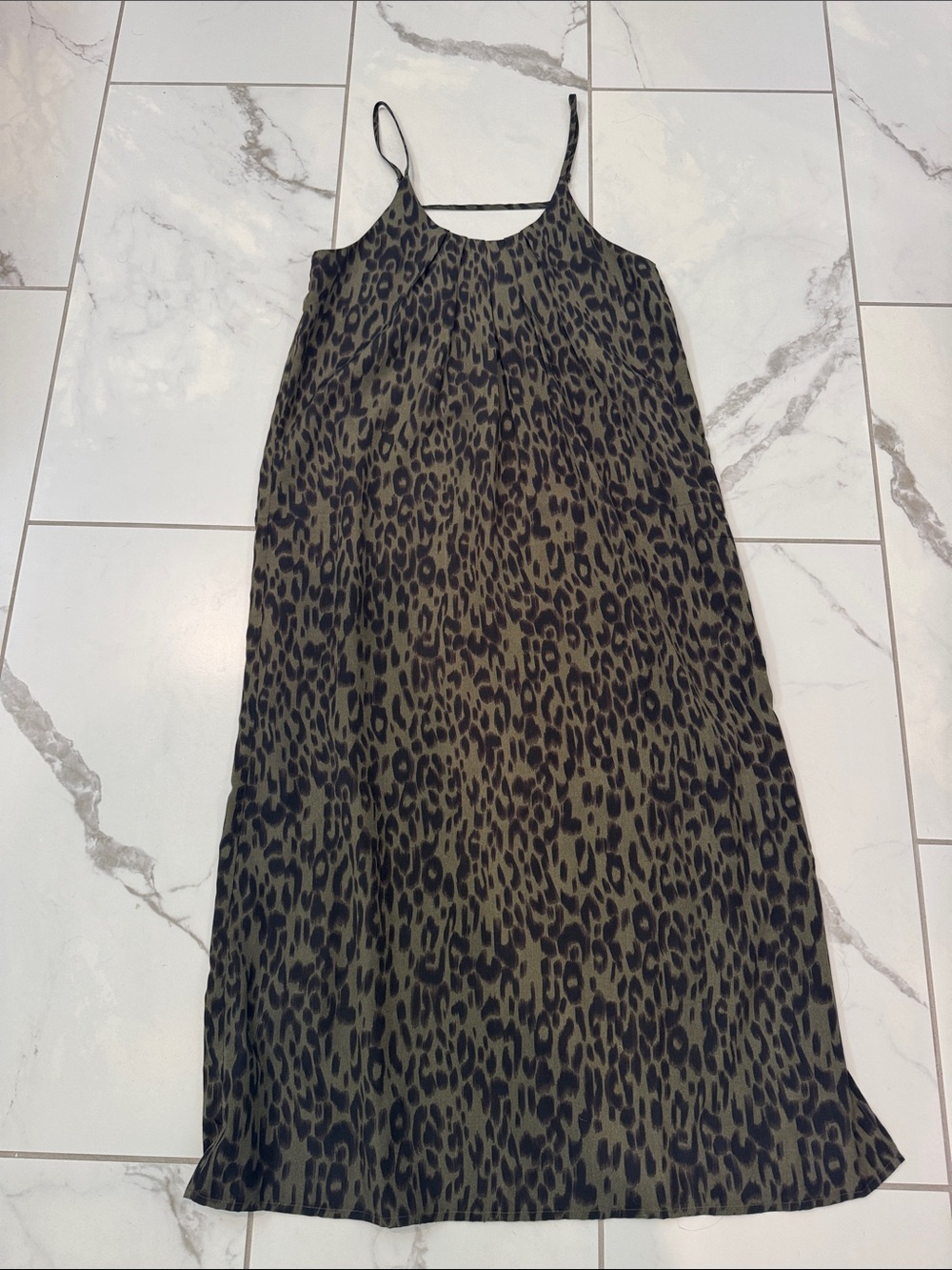 THML Olive Green Leopard Print Slip Dress
